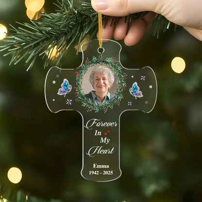 I'm Always With You Personalized Cross Memorial Ornament with Photo - In Loving Memory Keepsake for Mom Dad