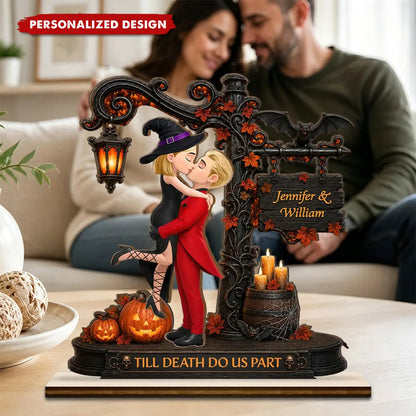 Till Death Do Us Part Personalized Wooden Plaque - Romantic Halloween Anniversary Gift for Couples