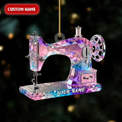 Stained Glass Effect Sewing Machine Personalized Acrylic Ornament - Custom Tailor & Quilter Christmas Gift