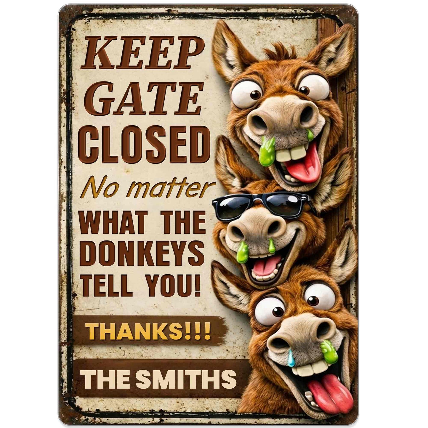Funny Personalized Donkey Farm Gate Metal Sign for Dad with personalized design details for meaningful gifting image 10