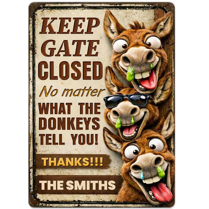 Funny Personalized Donkey Farm Gate Metal Sign for Dad with personalized design details for meaningful gifting image 10