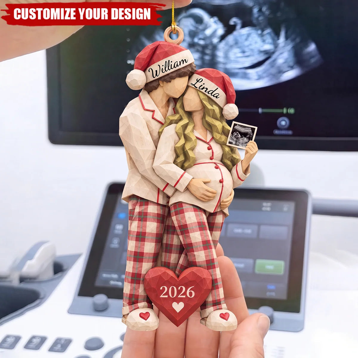 Expecting Couple Ultrasound Personalized Wooden Ornament - Christmas Keepsake for Mom and Dad to Be