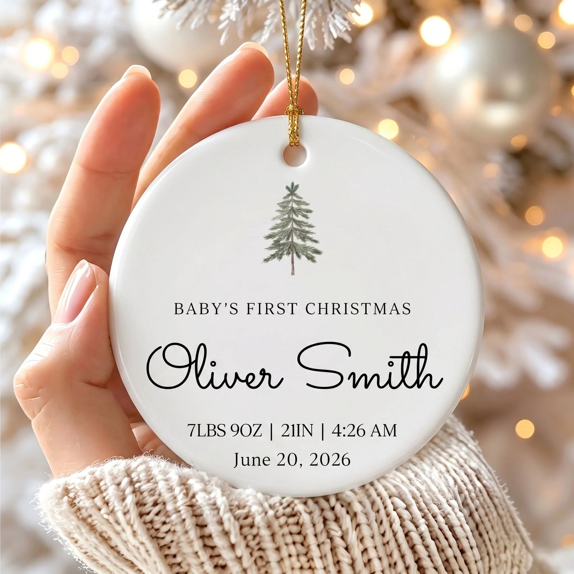Baby's First Christmas Custom Birth Stats Keepsake - Personalized Baby Ceramic Ornament for Newborn