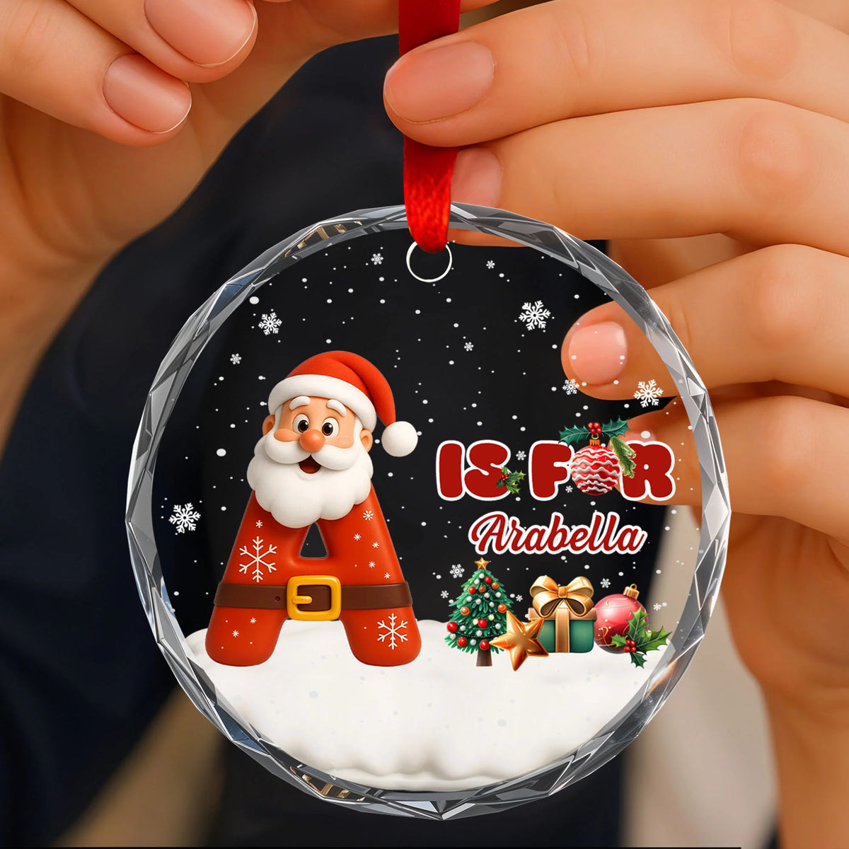 Is For [Name] With Santa Claus And Christmas Tree