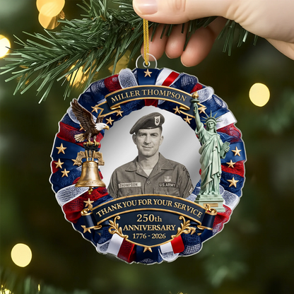 Thank You for Your Service Personalized Veteran Photo Acrylic Ornament - Custom US Military America 250 Gifts
