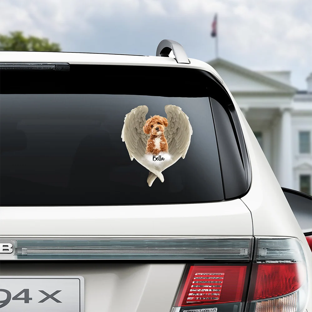 Custom Pet Photo Angel Wings Decal Sticker - Personalized Dog Cat Memorial Tribute Gift