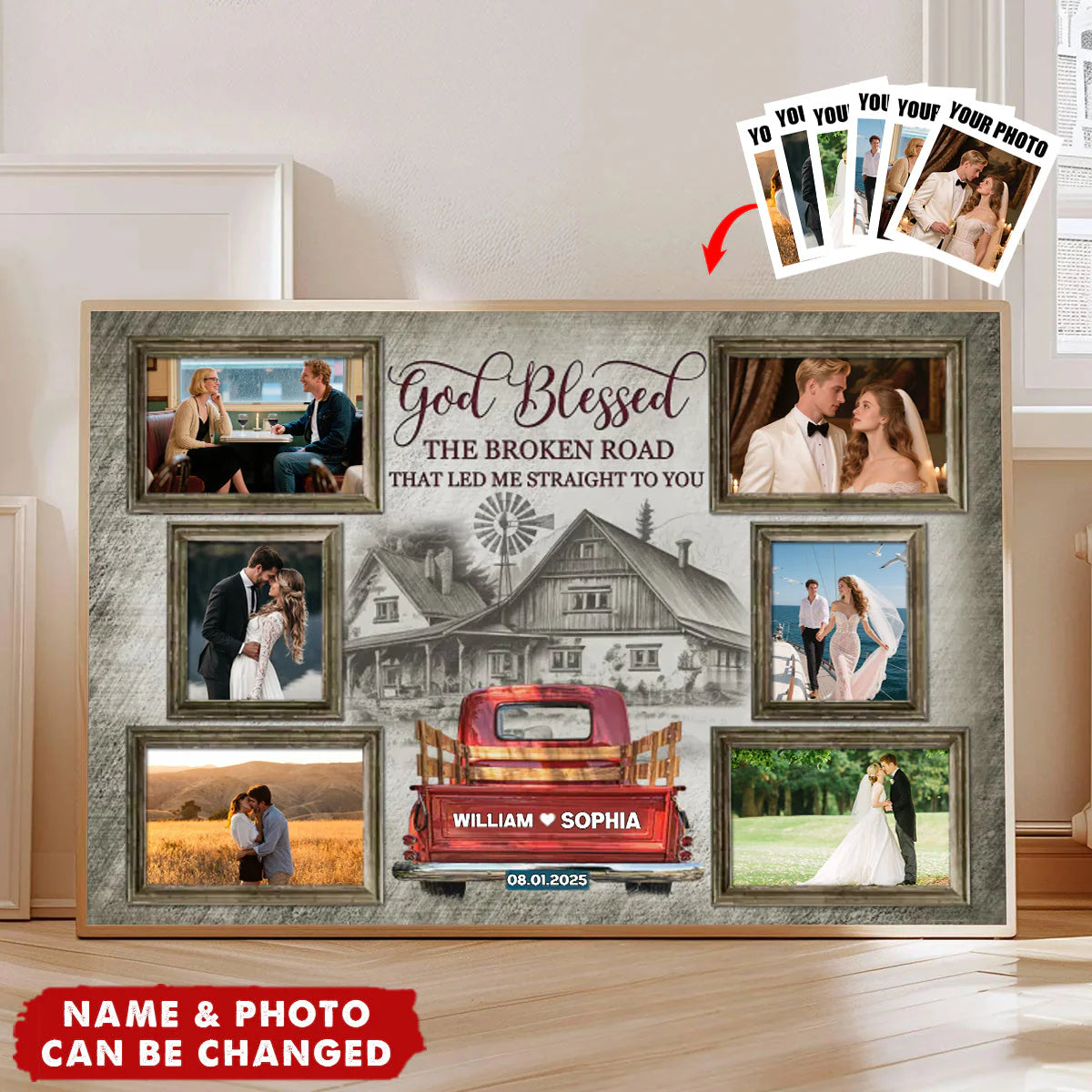 Custom Broken Road Photo Canvas for Couples with personalized design details for meaningful gifting