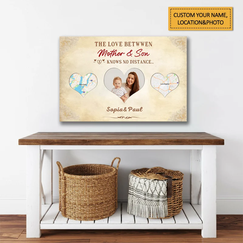 Love Between Mother & Son Knows No Distance - Custom Long Distance Map Poster / Canvas