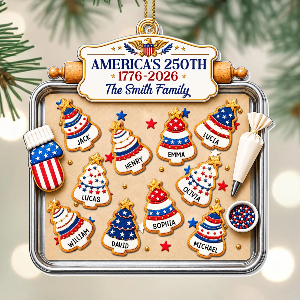 America's 250th Christmas Tree Cookies Personalized Acrylic Ornament - Holiday Keepsake for Family