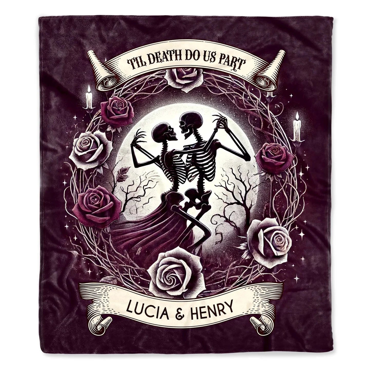 "Til Death Do Us Part" Personalized Gothic Couples Blanket - Custom Skeleton Couple Anniversary Gift for Husband & Wife