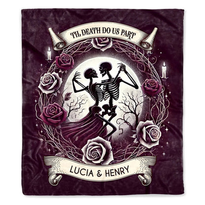 "Til Death Do Us Part" Personalized Gothic Couples Blanket - Custom Skeleton Couple Anniversary Gift for Husband & Wife
