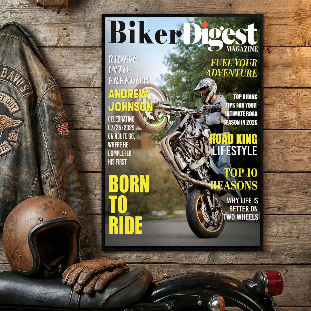 Canvas / Poster material and size view - Personalized Biker Magazine Canvas