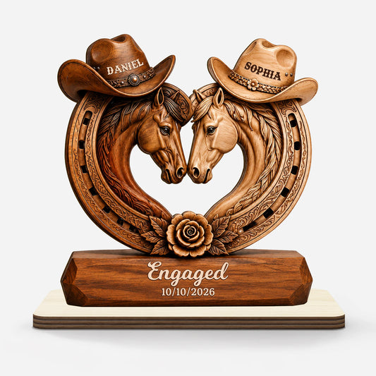 Engaged Horse Horseshoe Couple Wooden Plaque - Personalized Wedding Keepsake Gift