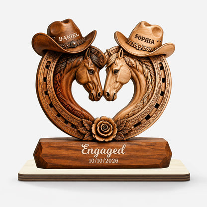 Engaged Horse Horseshoe Couple Wooden Plaque - Personalized Wedding Keepsake Gift