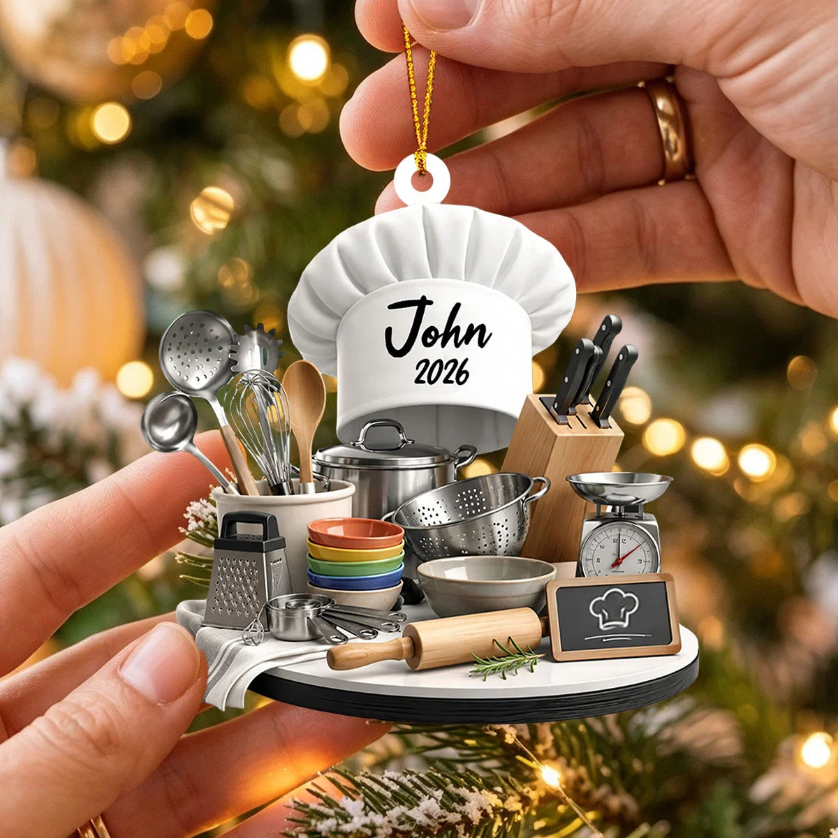 Personalized Chef Hat Christmas Acrylic Ornament - Custom Cooking Keepsake Gift for Home Cooks