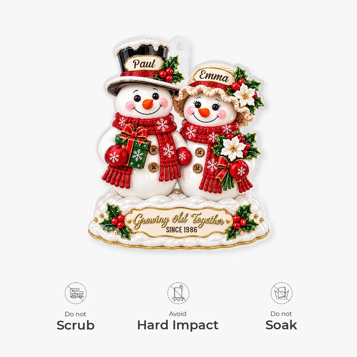"Growing Old Together" Personalized Snowman Couple Acrylic Ornament - Anniversary for Husband & Wife