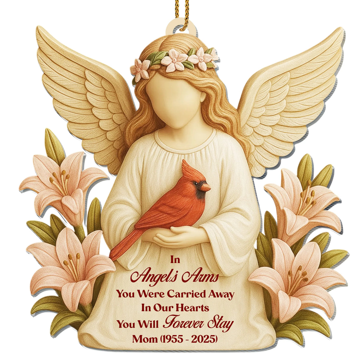 "In Angel's Arms You Were Carried Away" Personalized Acrylic Memorial Ornament - Christmas Sympathy Gift for Family