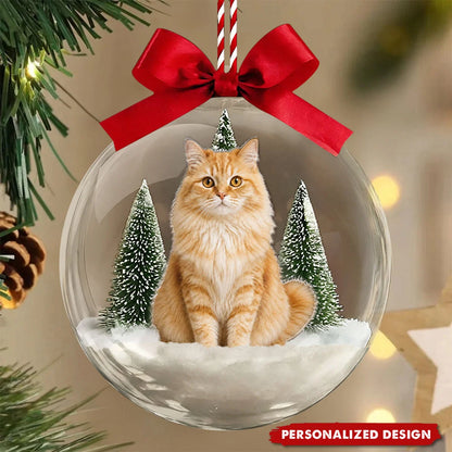 Custom Photo Pet Snow Globe Ornament - Personalized Acrylic Cat Christmas Tree Keepsake for Pet Lovers