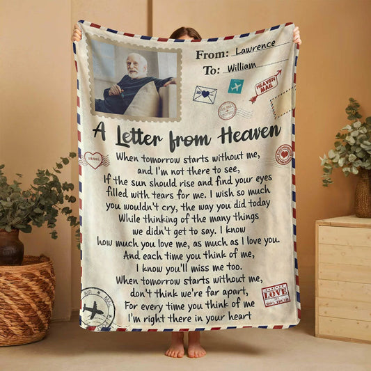 A Letter From Heaven Personalized Memorial Blanket with Photo - Custom Sympathy Keepsake for Loss of Loved One