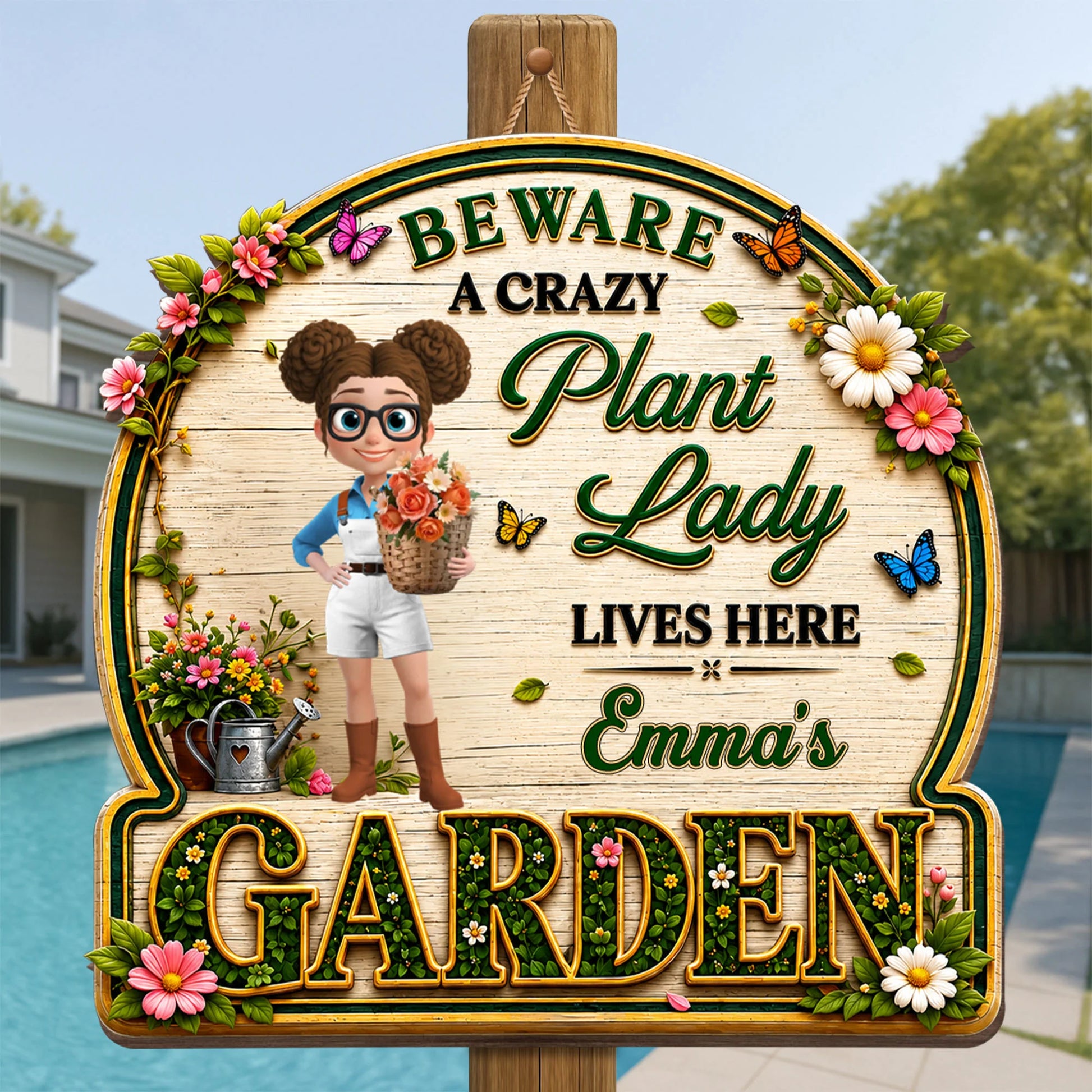 Wood Sign material and size view - Personalized Garden Wood Sign