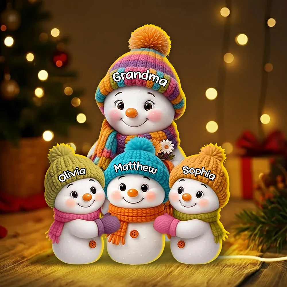 Snowman Family Acrylic Light Box With Knitted Hats, Cozy Holiday Scene For Grandparents, Warm Winter Décor, A Heartfelt Christmas Gift