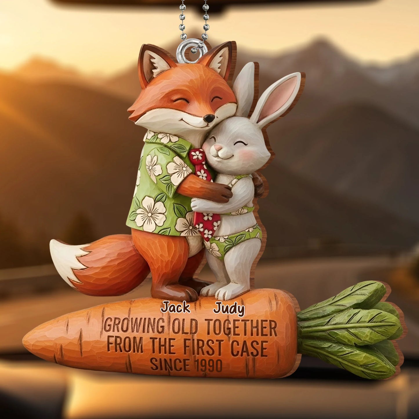 Personalized couple car hanging ornament featuring cute fox and rabbit with custom names image 6
