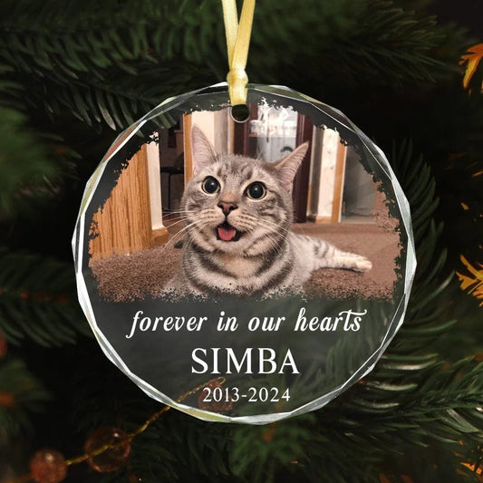 PRINTS10 Custom Photo and Name Cat Memorial Glass Ornament Forever in Our Heart HO82 891783 8cm