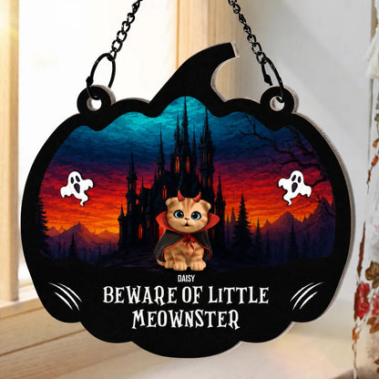 Beware Of Little Meownsters Personalized Suncatcher Ornament - Custom Cat Lovers Halloween Decor