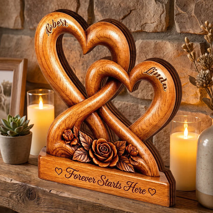 Forever Starts Here Personalized Wooden Block - Custom Anniversary Keepsake for Couples
