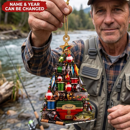 Personalized Fishing Christmas Tre Acrylic Ornament - Custom Angler Tackle Gift
