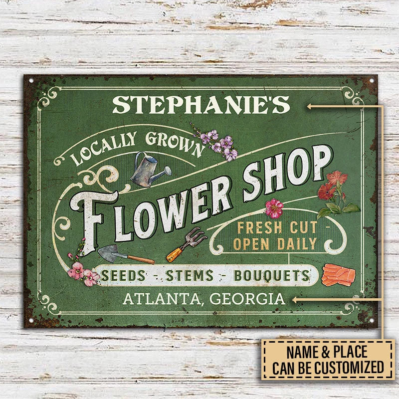 Personalized Flower Shop Metal Sign - Custom Garden Wall Art Gift for Gardeners