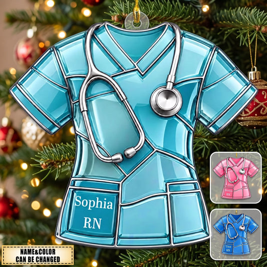 Personalized Nurse Ornament - Custom Scrub Keepsake for Healthcare Worker Appreciation Christmas Gift