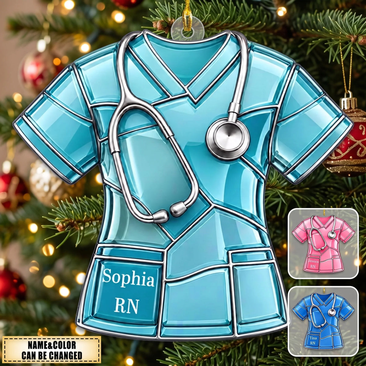 Personalized Nurse Ornament - Custom Scrub Keepsake for Healthcare Worker Appreciation Christmas Gift