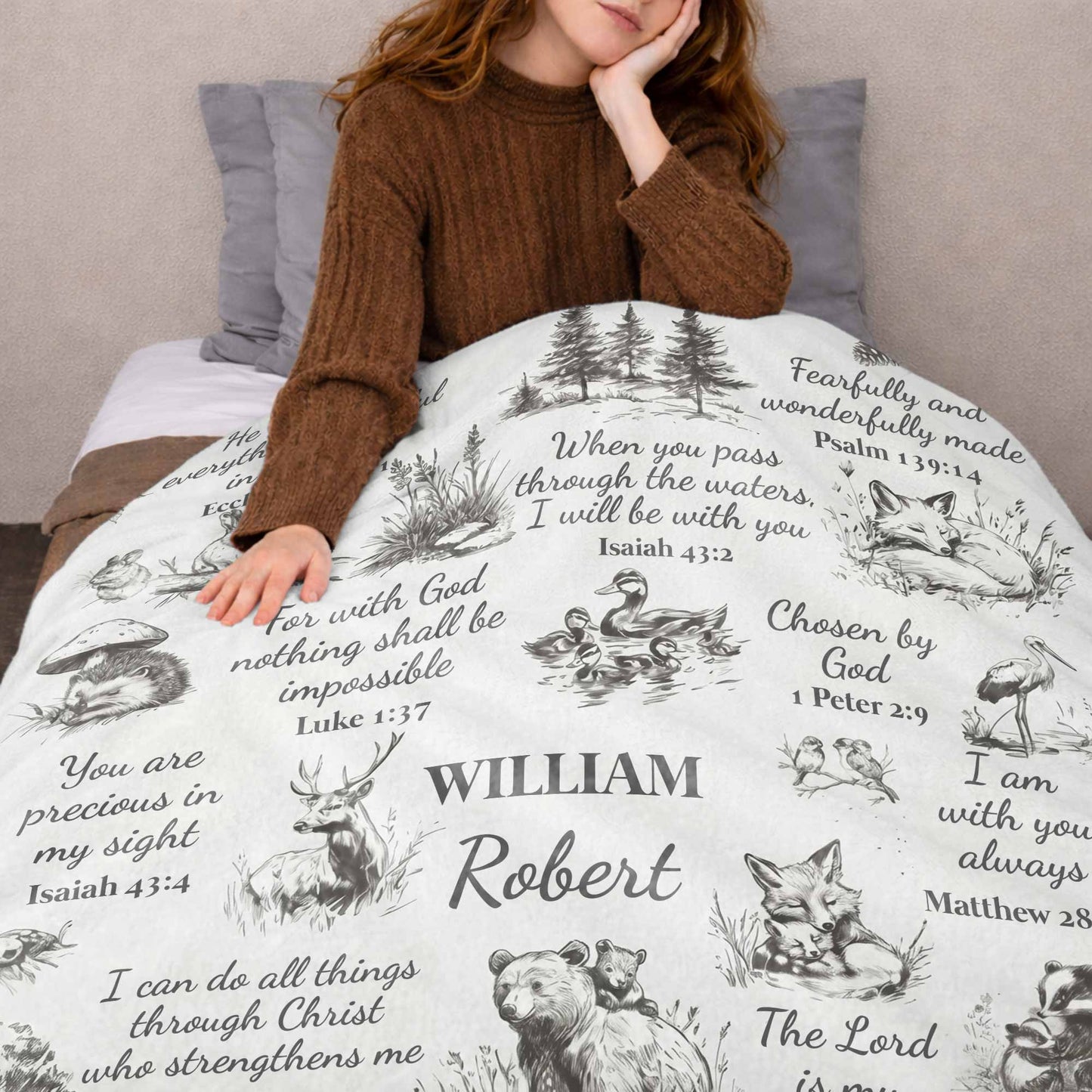 Personalized bible verse kids blanket with forest animals and custom name print image 10