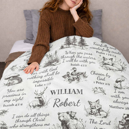 Personalized bible verse kids blanket with forest animals and custom name print image 10