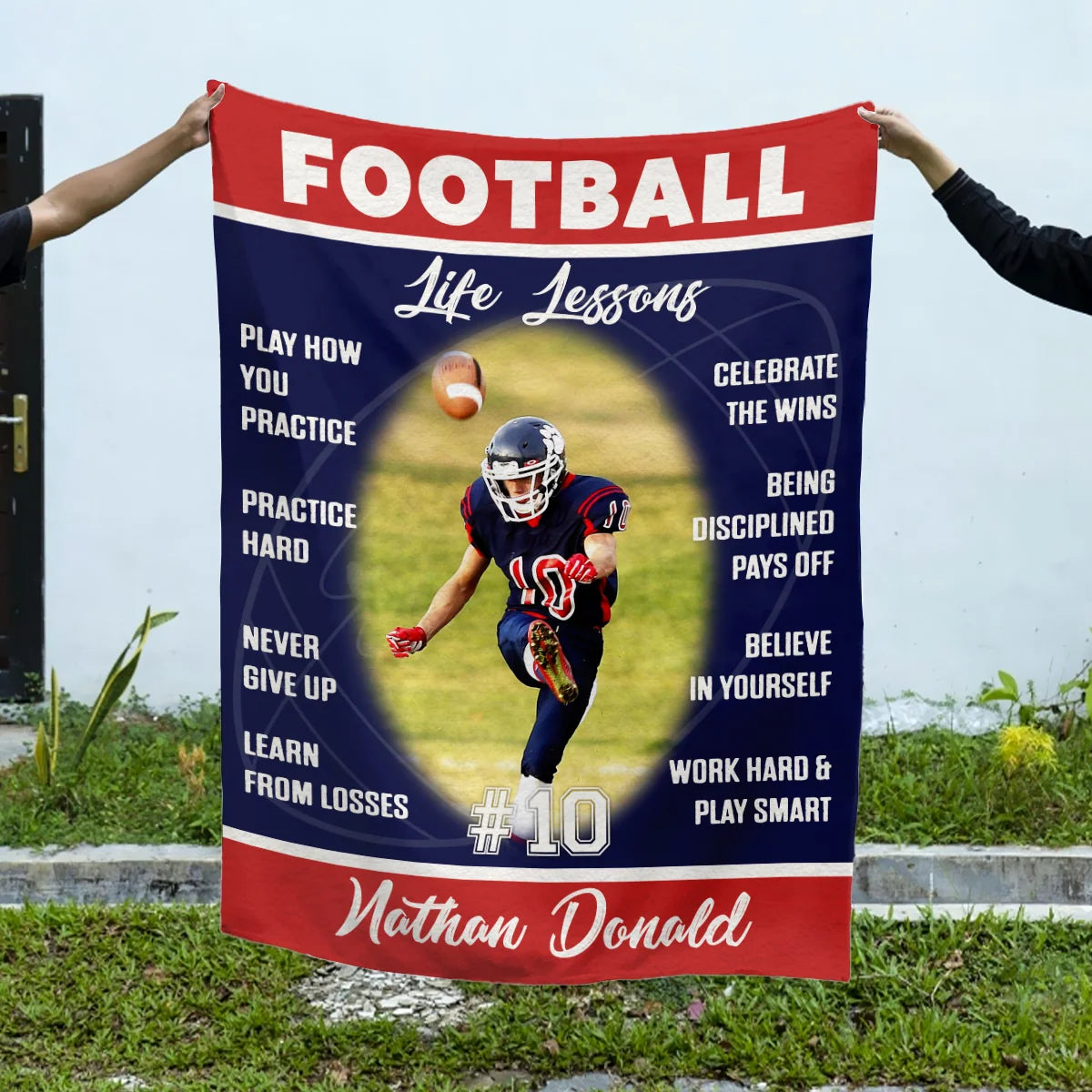 Football Life Lessons Personalized Blanket - Custom Name Gift for American Football Players