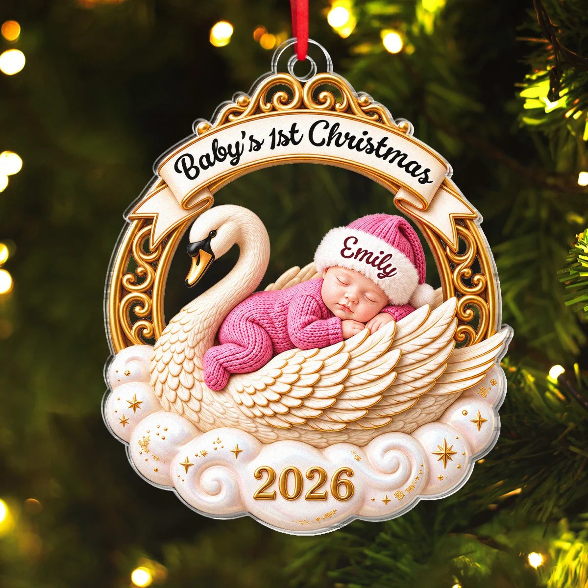Baby's 1st Christmas Sleeping Swan Custom Acrylic Ornament - Personalized First Christmas Keepsake Gift for New Parents