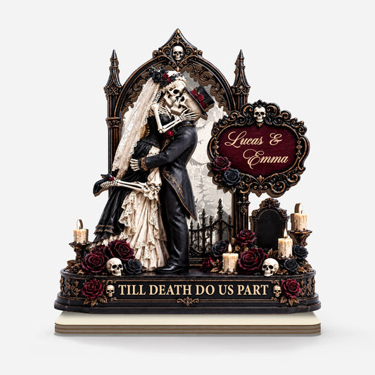 Till Death Do Us Part Personalized Skeleton Couple Wooden Plaque - Custom Gothic Halloween Gift for Husband and Wife
