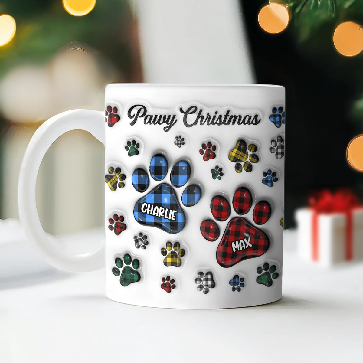 Pawy Christmas Personalized Ceramic Mug for Dog Lovers - Custom Pet Name Holiday Coffee Cup Gift