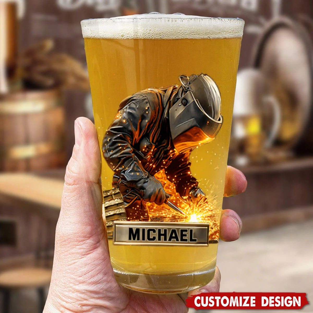 Strong Welder Personalized Beer Glass - Custom Name Gift for Welders