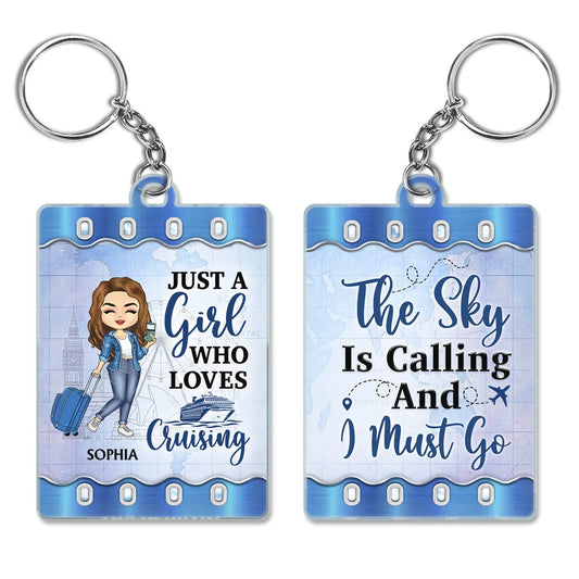 Personalized travel acrylic keychain with custom cartoon illustrations for cruise and flight lovers