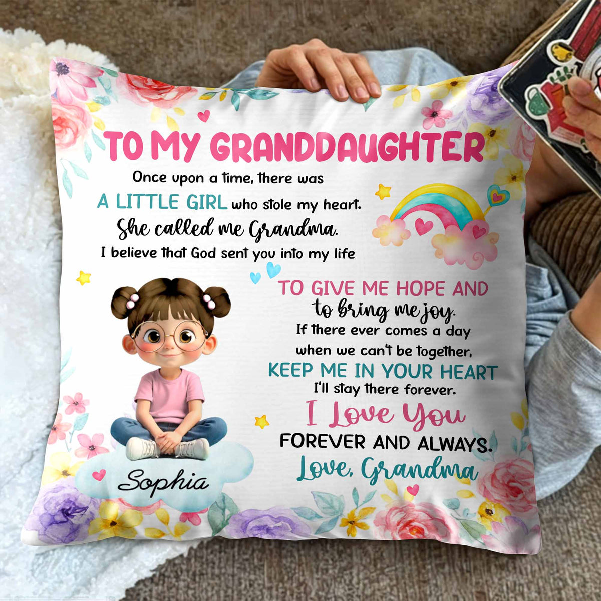 "To My Granddaughter, the Little Girl Who Stole My Heart" Personalized Pillow - Custom Keepsake Gift from Grandma