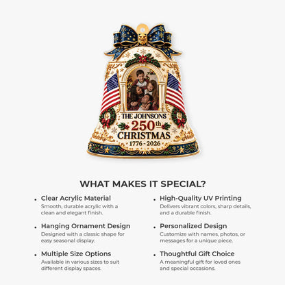 USA 250th Liberty Bell Personalized Patriotic Acrylic Photo Ornament - Christmas Keepsake for Families