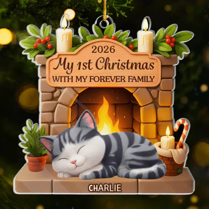 My 1st Christmas With My Forever Family - Personalized Acrylic Ornament for Cat Lovers