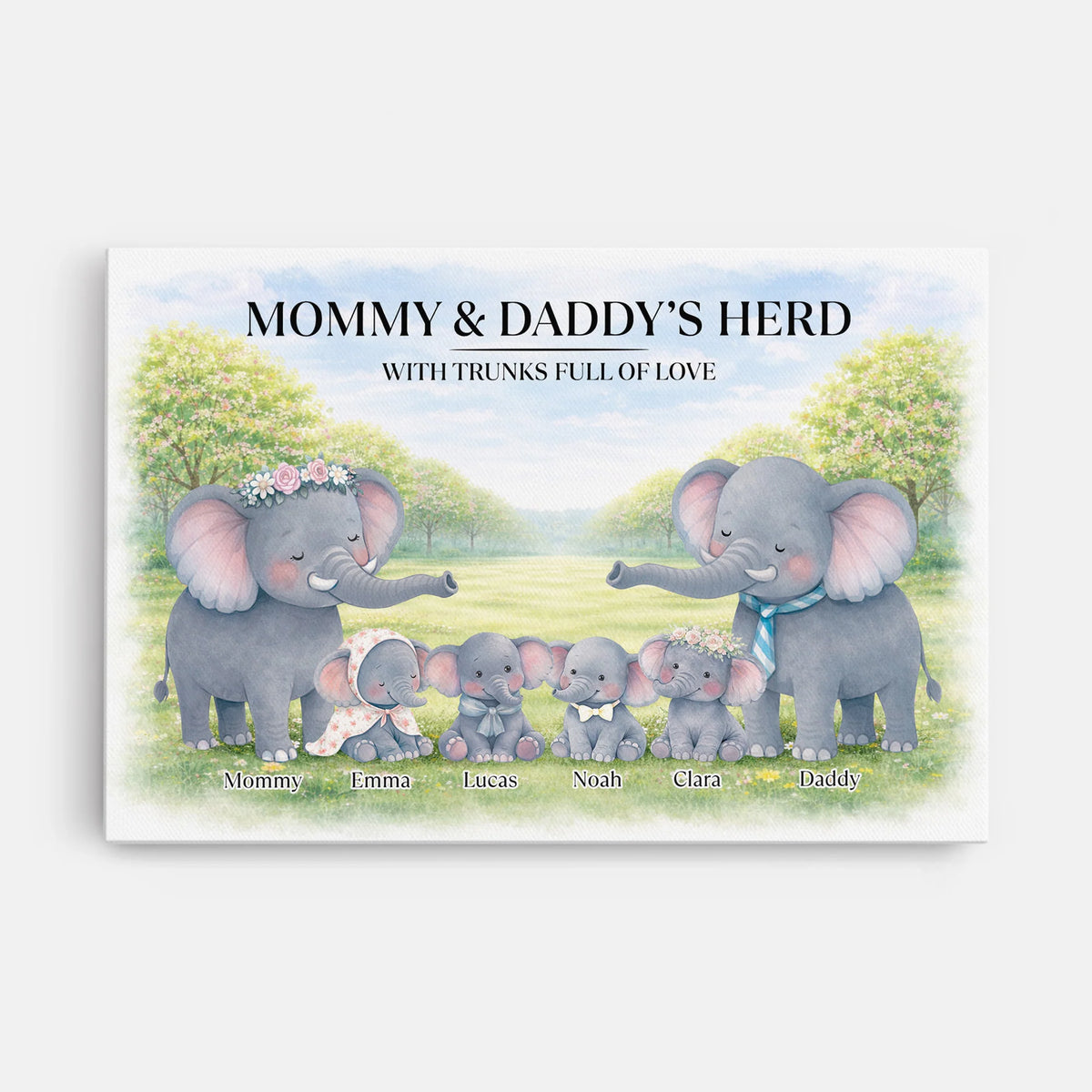 Mommy & Daddy's Herd Personalized Canvas / Poster - Custom Elephant Family Gift Wall Art for Parents