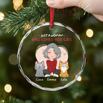 "Just A Girl Who Loves Her Cats" Personalized Glass Ornament - Custom Christmas Gift for Cat Lovers