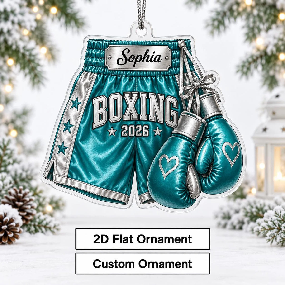 Custom Boxing Gloves & Shorts Christmas Acrylic Ornament - Personalized Gift for Boxer Coach Athlete