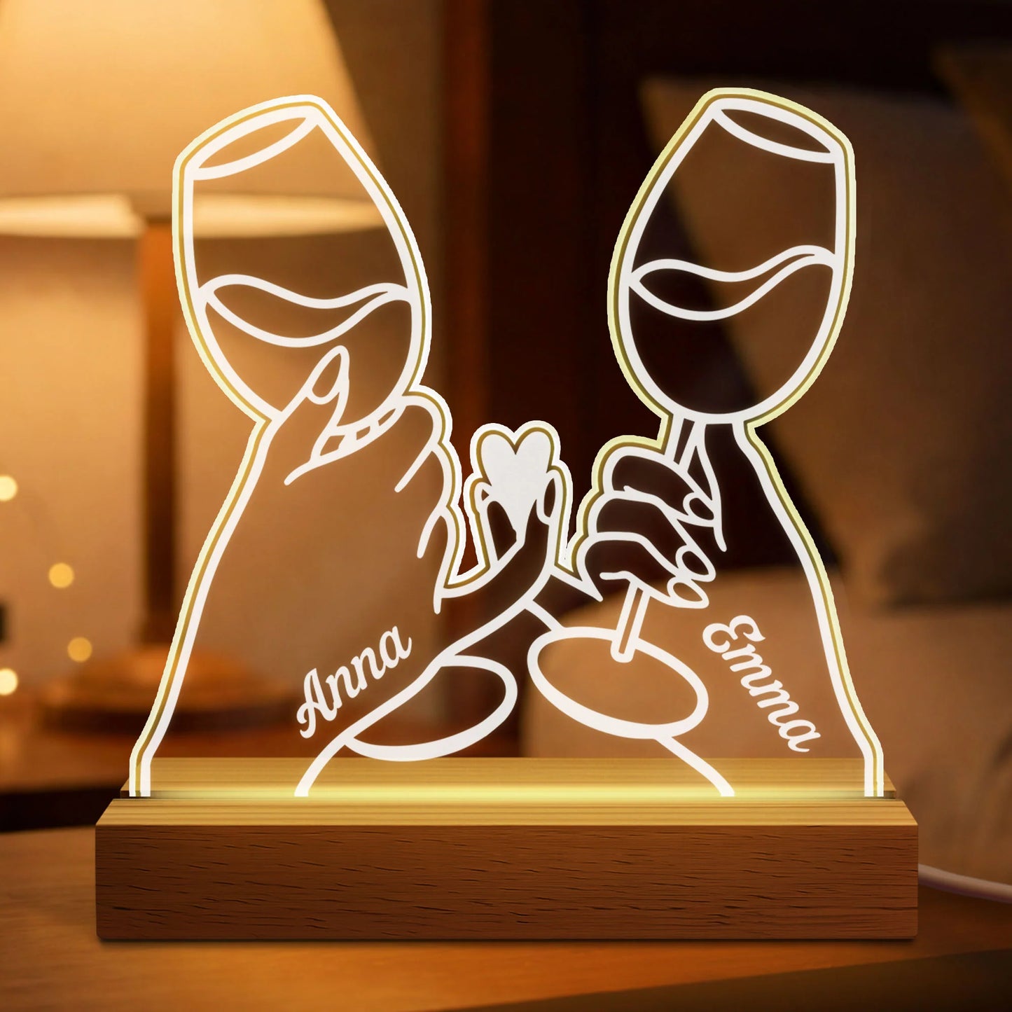 Pinky Promise Wine Toast Personalized LED Night Light - Custom Birthday Keepsake for Best Friends
