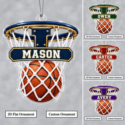 Custom Name Basketball Hoop Acrylic Ornament - Personalized Ball-In-Net Sports Keepsake Gift for Players, Coaches & Fans