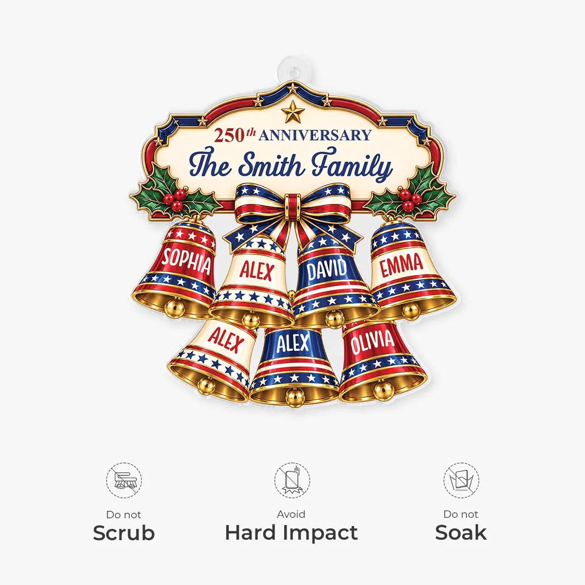 250th Anniversary Custom Names Family Bells Acrylic Ornament - Personalized Christmas Keepsake Gift for Family